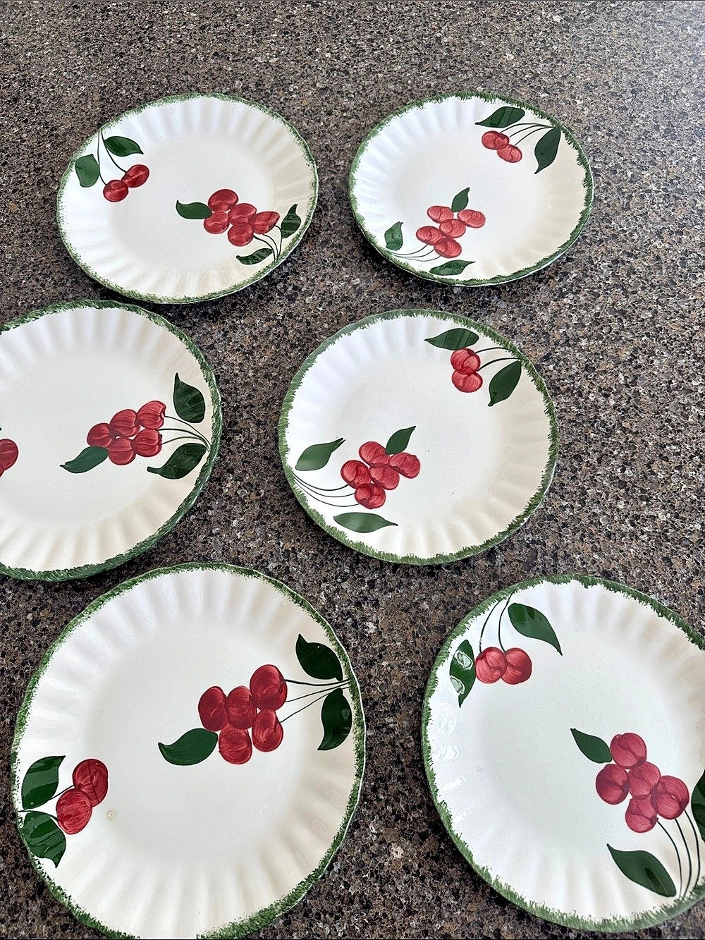 Blue Ridge Hand-Painted Underglaze Southern Potteries Cherry Plates Set of 6